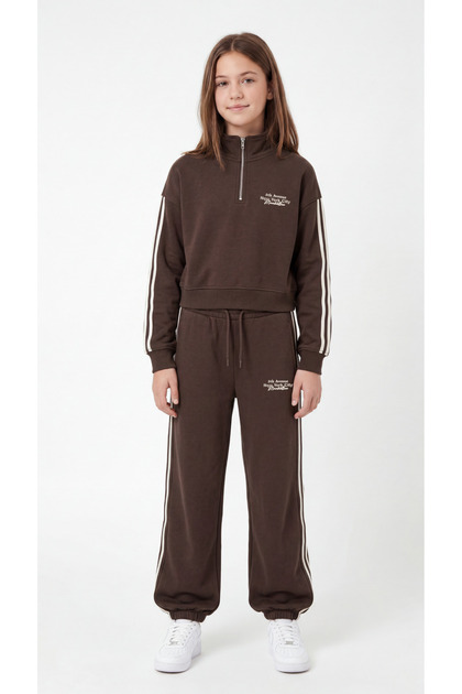 5Th Avenue New York City Printed Top Half Zipper Striped Girls' Bottom Top Tracksuit Set