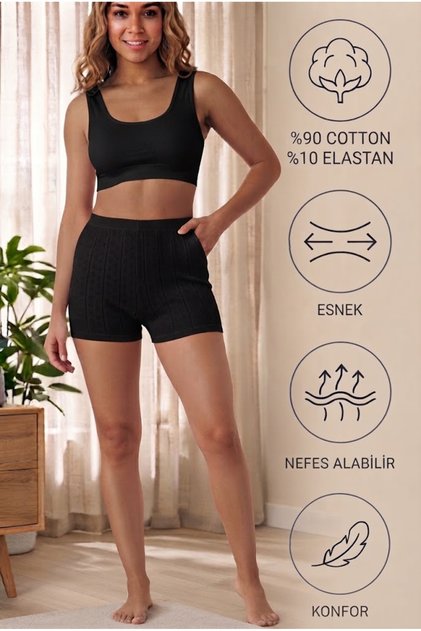 Kadın Jakarlı Pamuklu Nefes Alan Rahat Boxer Şort Külot