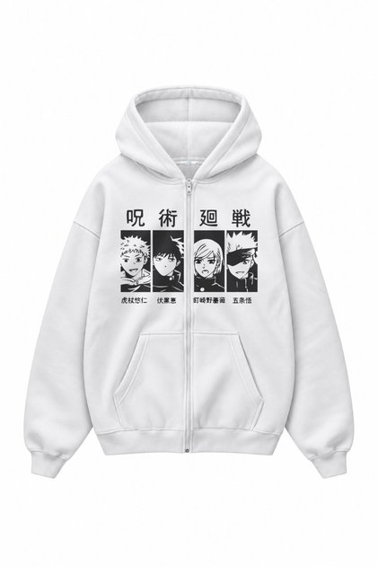 Unisex Oversize Jujutsu Kaisen Characters Printed Hooded Zipper Anime Themed Zip Hoodie