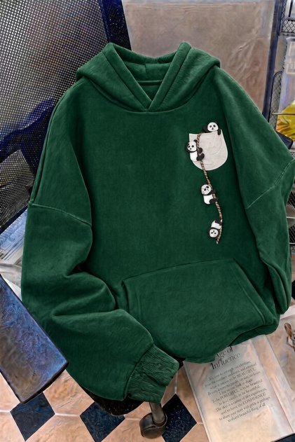 Sw Cute Panda Detailed Oversize Hooded Sweatshirt with Kangaroo Pocket (Hoodie)