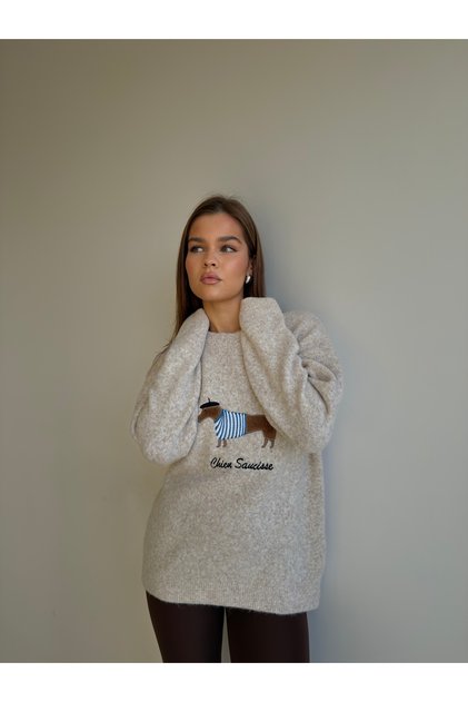 Soft Knit Sweater with Embroidered Front