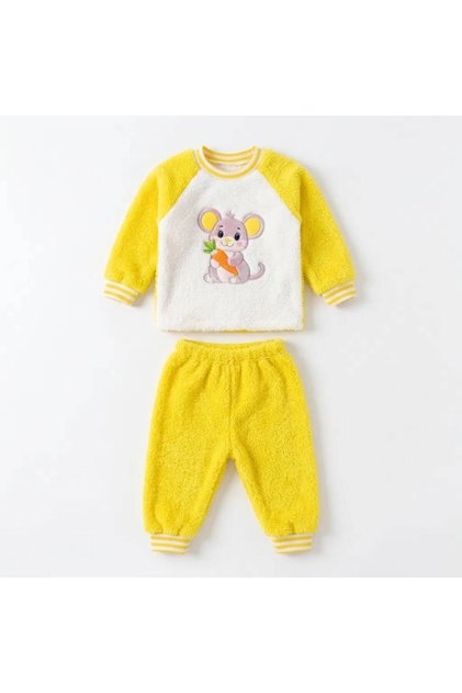 2-Piece Unisex Baby Set Teddy Bear Embroidered Welsoft Cotton Baby Set 3-6,6-9,9-12 Months Top and Bottom 2-Piece Baby Set Welsoft Winter Baby Set