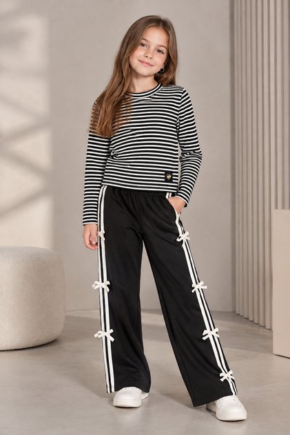 Girl's Striped Bowknot Trouser Set Bre-23373