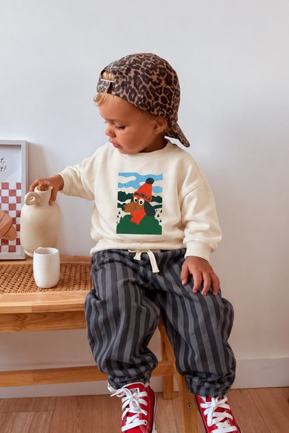 Boy's Cotton 3 Thread Stone Color Dog Printed Top and Bottom Set