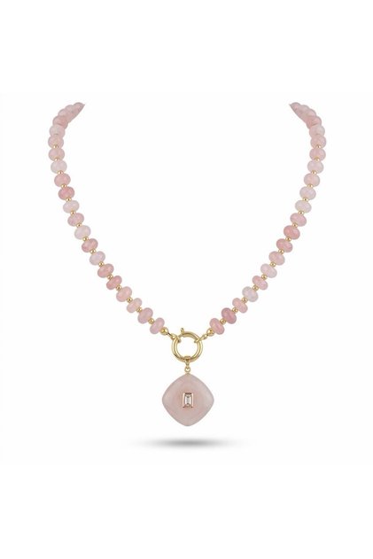 Pembe Charmlı Kristal Kolye