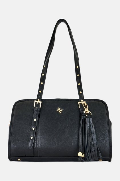 Women Brand Logo Shoulder Bag, Black