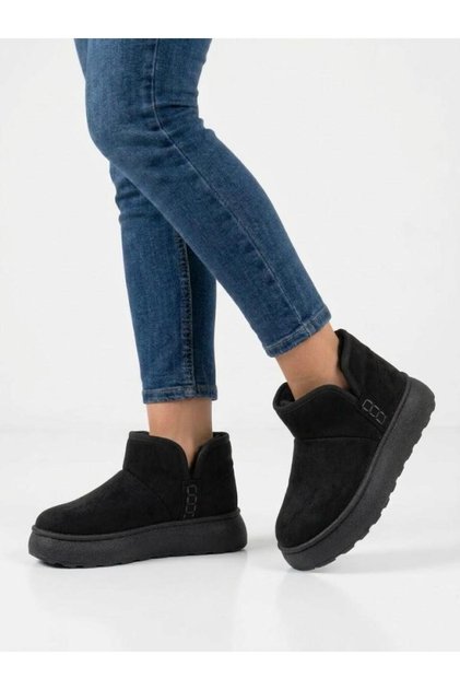 Women's Black Suede Ultra Light Thick Sole Daily Short Boots with Fur Inside