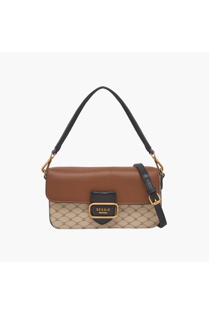 Monogram Print Crossbody Bag with Adjustable Strap