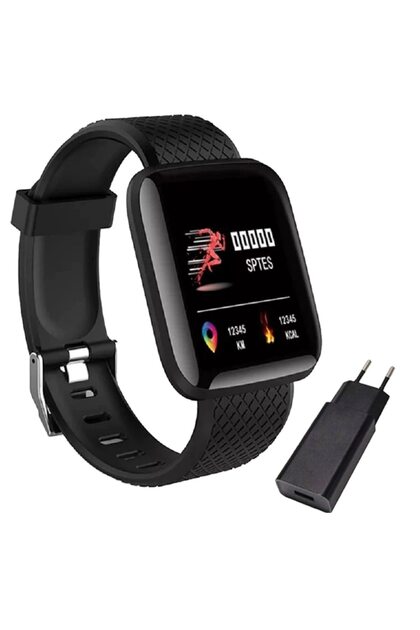 Brățară fitness cu adaptor 5V-1A, rezistență la apă IP67, monitorizare ritm cardiac, notificări SMS/apeluri, monitorizare somn, pedometru, monitorizare fitness, ceas cu alarmă, negru.