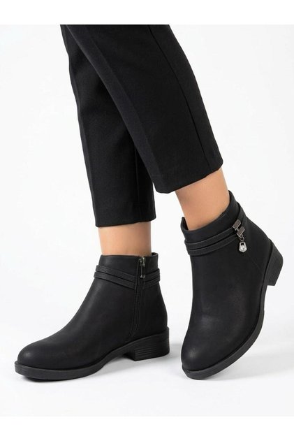 Women's Black Zippered Stylish and Comfortable Non-Slip Sole Daily Boots