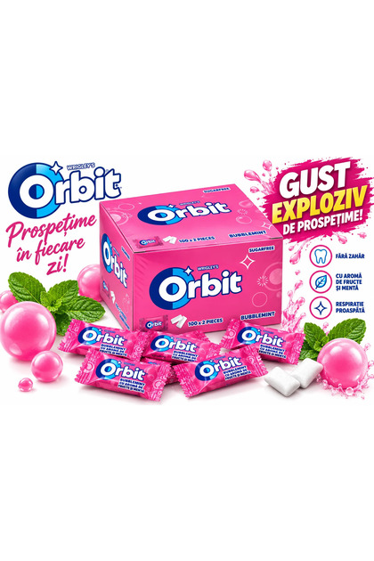Bubblemint – Gumă de Mestecat Cu Mentă si Fructe Fără Zahăr, 100 x 2 gume