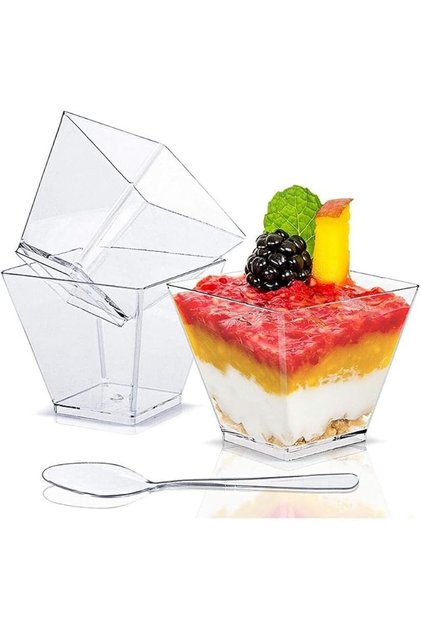 Pack of 50 Dessert Cups, 2 oz / 60 ml Dessert Cup with Spoons, DIY Plastic Dessert Cups, Re