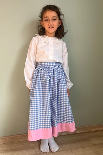 Girl's Cotton Midi Length Hijab Skirt with Elastic Waist Belt
