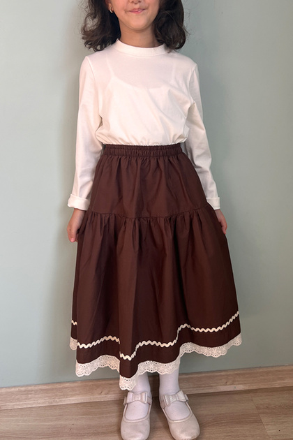 Girl's Cotton Midi Length Hijab Skirt with Elastic Waist Belt