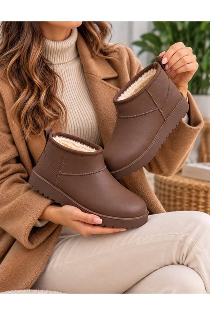 Eva Waterproof Brown Fur Lined Thick Sole Ankle Women's Boots & Booties