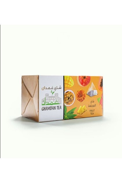 Fruit Tea 20 Pyramid Bags Per Carton, Blending Tropical Fruits with Flower Petals in a Refreshing Fruity Cup.