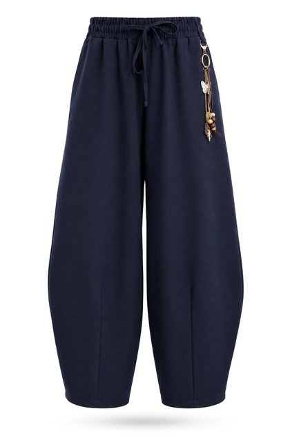 Navy Blue Accessory Detailed Elastic Waist Trousers 51489
