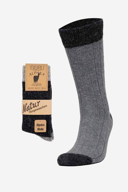 Egyptian Men's Alpaca Wool Winter Double Sock Socks Grey-Anthracite