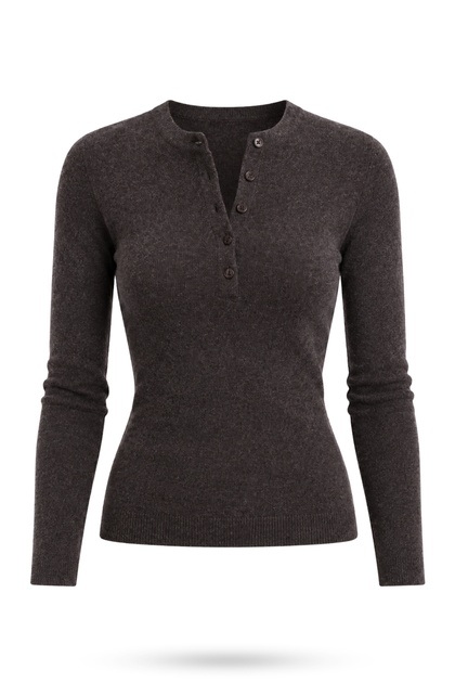 Brown Buttoned Crew Neck Knitwear 5334