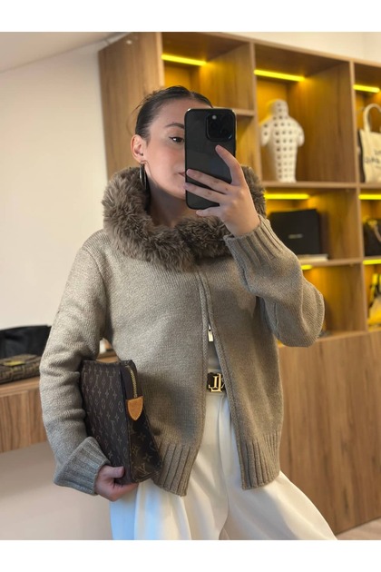 Fur Collar Cardigan