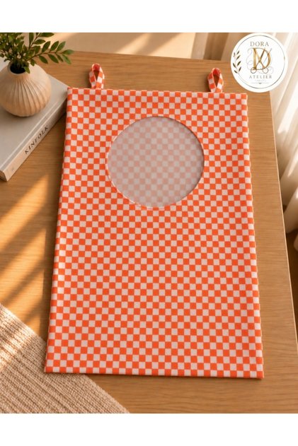 Behind the Door~Wall Dirty Basket Toy Organizer~Orange Checker《Duck Fabric》