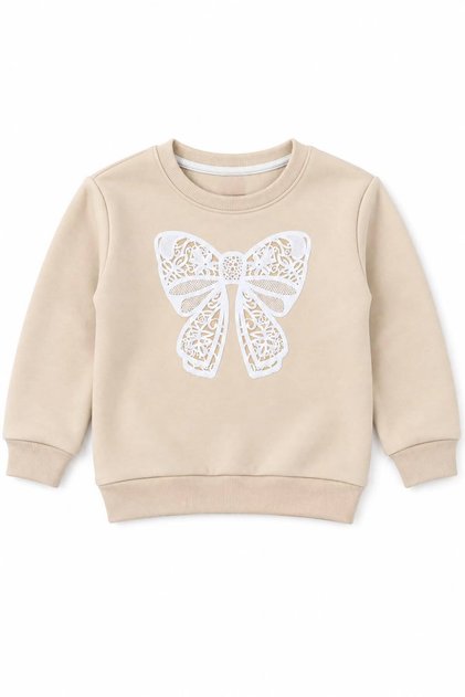 Girl's Bowknot Printed Sweatshirt 100% Cotton with Fleece Inside