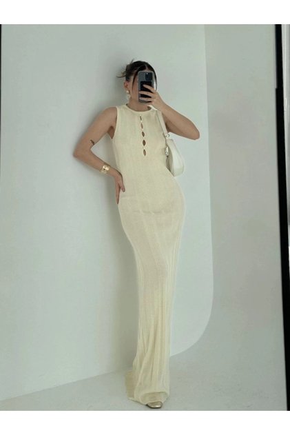 Marchè Bien Women's Thick Ribbed Long Knit Dress - Off-White