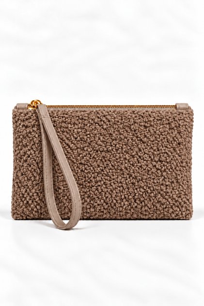 Women's Mink Plush Wristlet Bag with Zipper, Soft Textured Portfolio & Clutch Bag