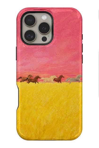 iPhone 14 Pro Max Compatible - Horses Racing in a Haystack, Double Layer Cover, Glossy Surface Protective Case