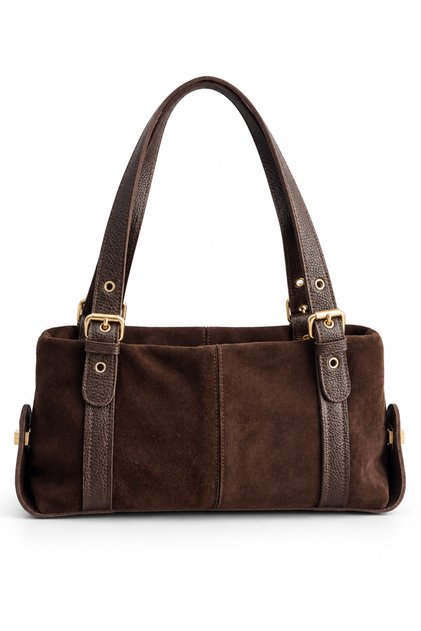 Women's Aura Genuine Suede Buckle Shoulder Bag - Brown