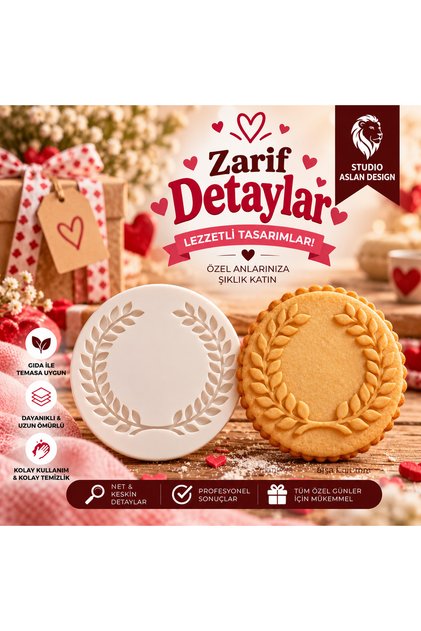 Laurel Leaf Wreath Sugar Paste Printing Mold |   Round Name-Writeable Cookie Cupcake Cake Decorating Mold