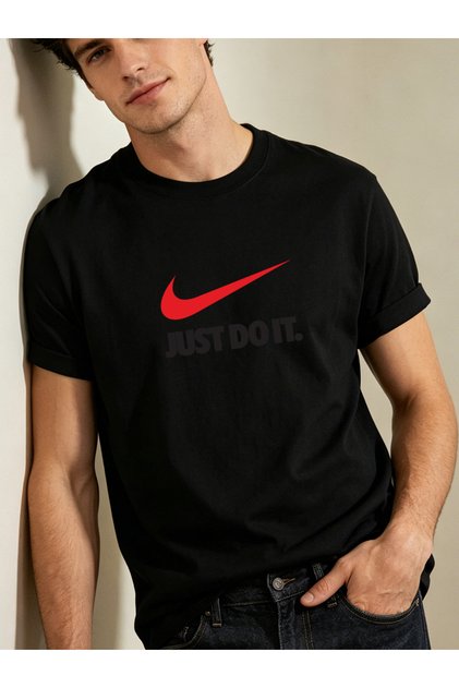Men's 100% Cotton T-Shirt Black Nike Just Do It Print