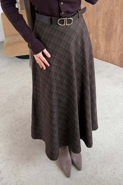 Seylan Plaid Skirt Bitter Brown
