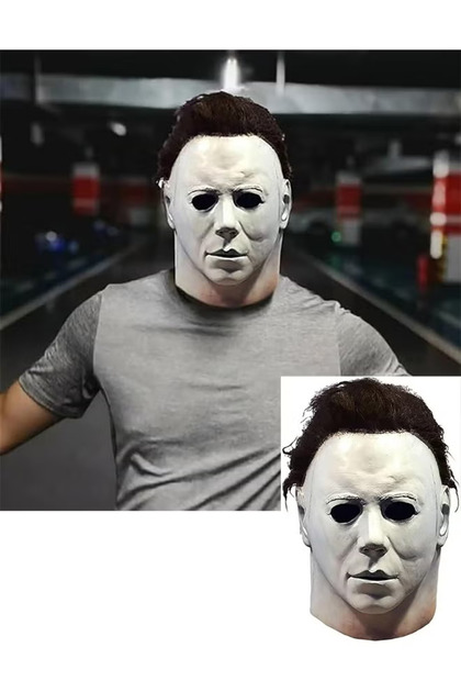 Halloween Mask 1978 White Latex Full Face Mask for Adults with Eye and Nose Holes Wigs Scary Horror Movie Costume Accessory