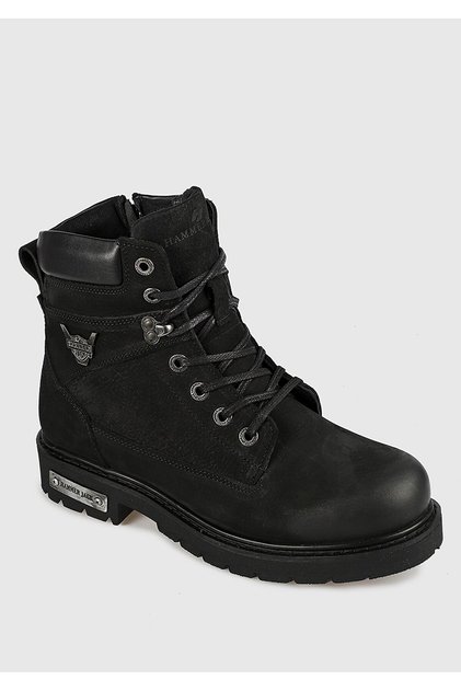 Black Leather Men's Military Boots