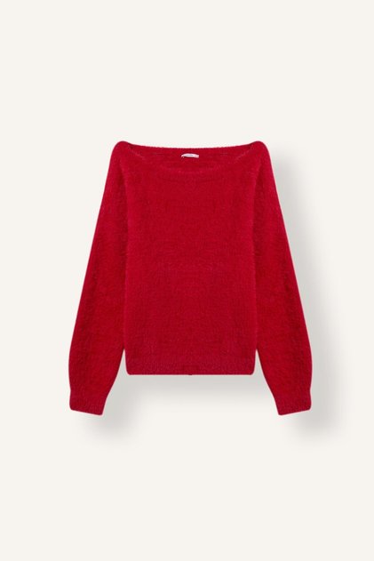 Regular Fit Open Shoulder Fuzzy Knitwear Basic Sweater H2402Ax26Wn