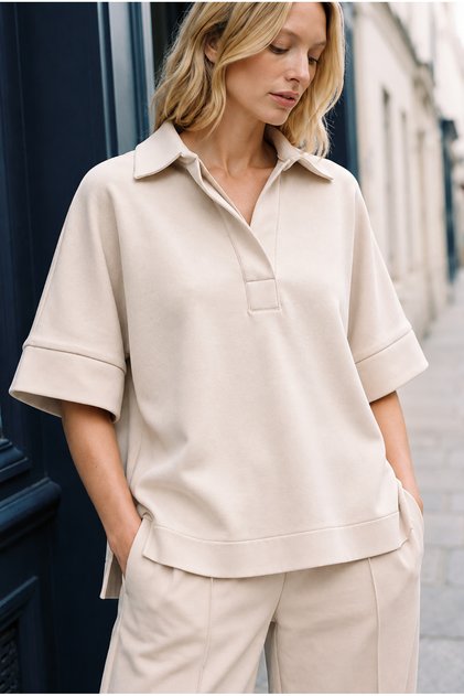 Women's Black Polo Collar Low Shoulder Loose Fit Sweatshirt