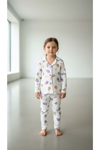 Limmo Kids Düğmeli Pijama Takımı Labubu 3 Yaş Mor