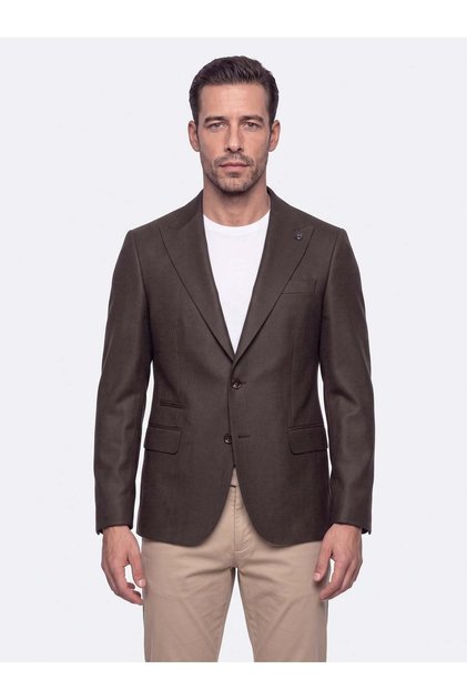 Brown Slim Fit Pointed Collar 6 Drop Men's Casual Jacket