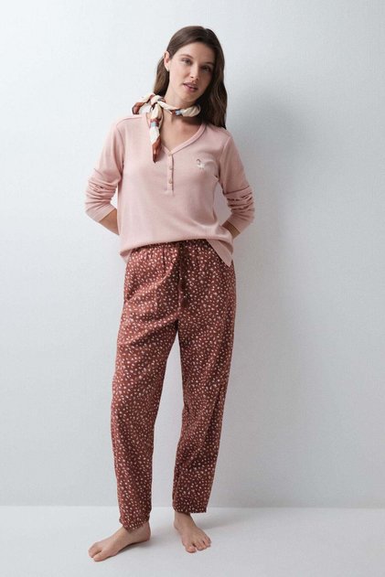Brown mini floral long trousers