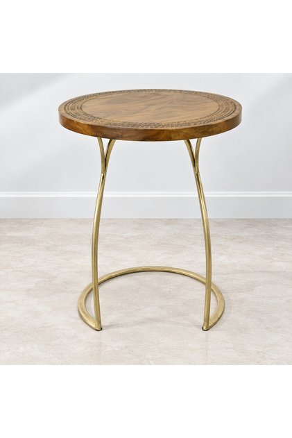 Mango Wood Top Round Side Table