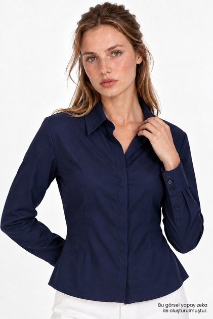 Long Sleeve Classic Collar Shirt with Hidden Placket Buttons