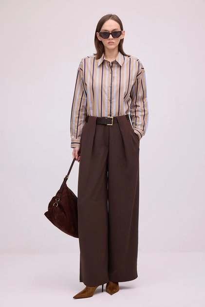 Belted High Waist Loose-Leg Pants
