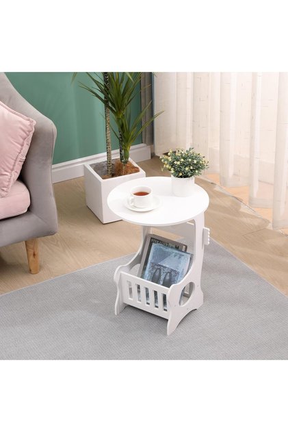 European Style White Round Side Table for Living Room