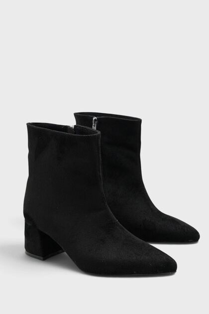 Women's Zenit Short Heeled Zippered Boots - Black Suede