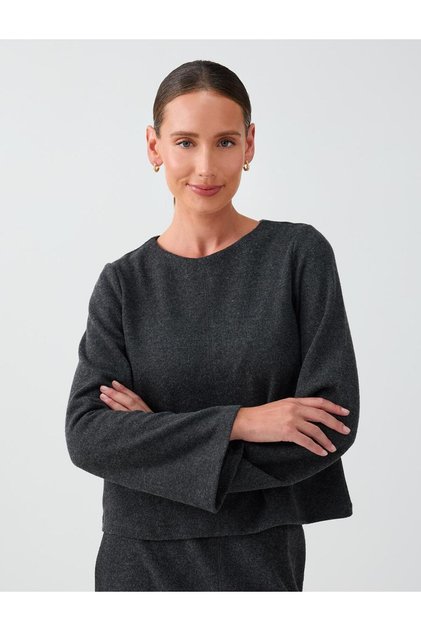 Anthracite Melange Round Neck Cotton Blend Soft Touch Blouse