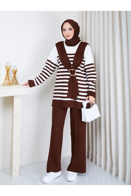 Women's Shawl Detailed Buckle Tricot Tunic Set