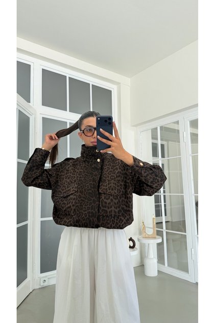 Leopar Muadil Dik Yaka Astarlı Ceket GAUS-02134