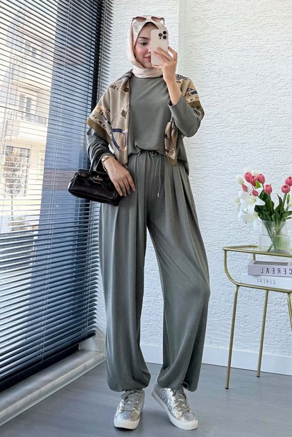 Shalwar Cut Double Face Trouser Set - Khaki