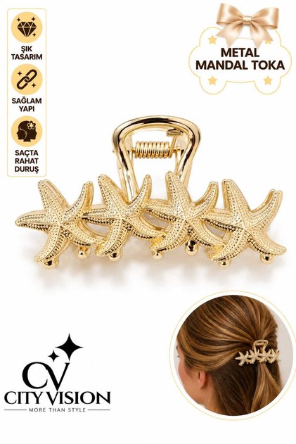 Star Model Gold Color Metal Hair Clip - Medium Size